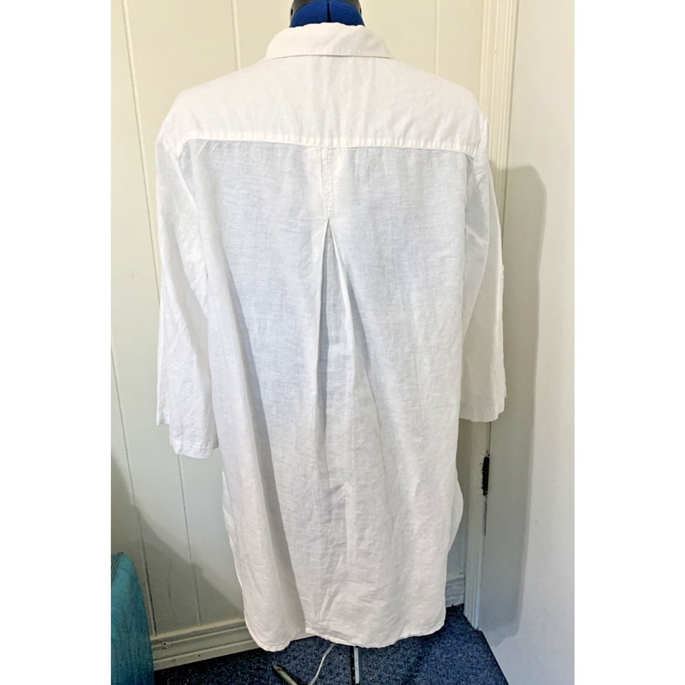 ST TROPEZ WEST Linen Blend White 3/4 Sleeve Popover Tunic Blouse Women's L Vacay - Picture 3 of 10